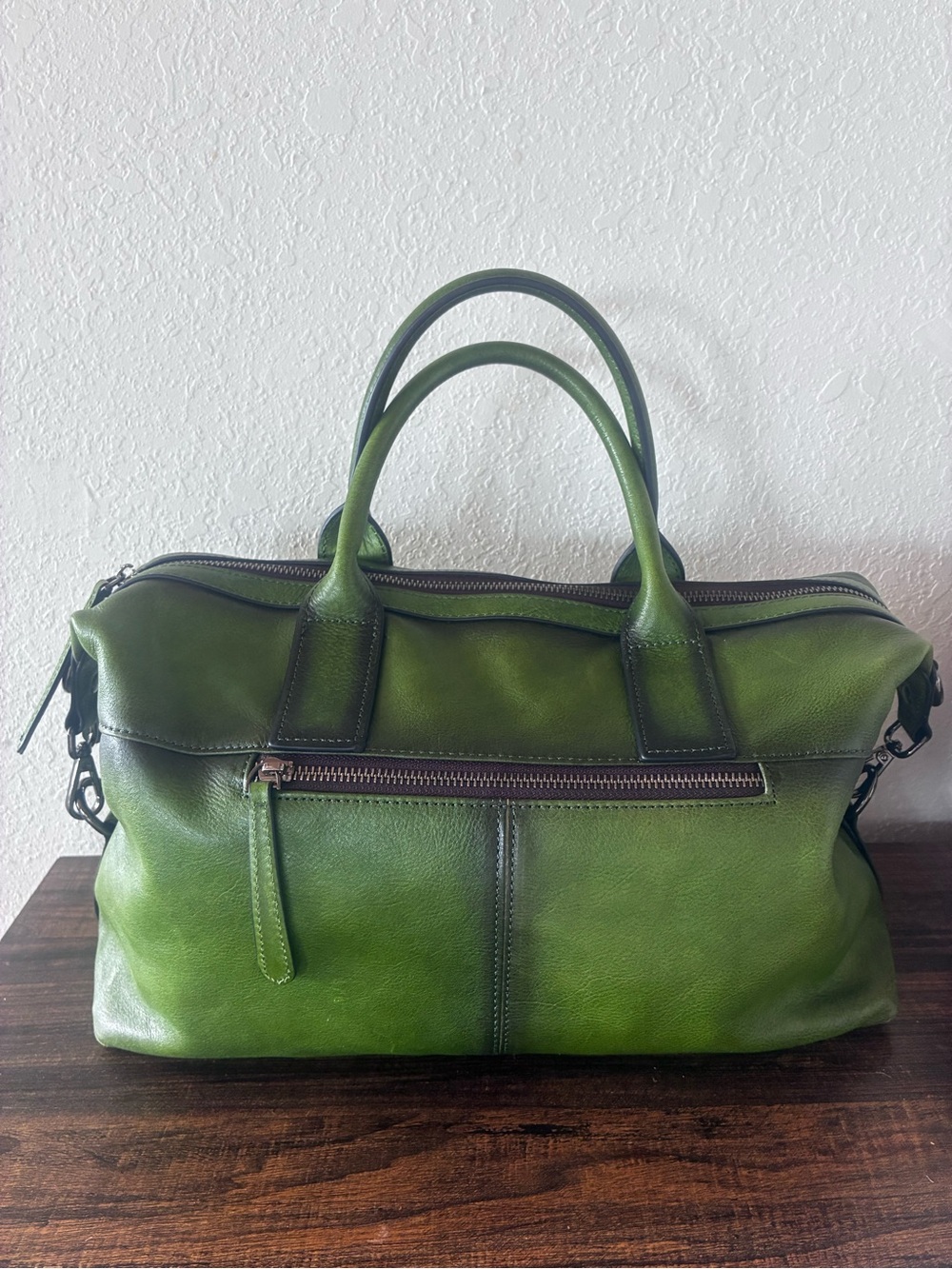 Green Leather Weekender crossbody boho tote bag. Perfect for anything